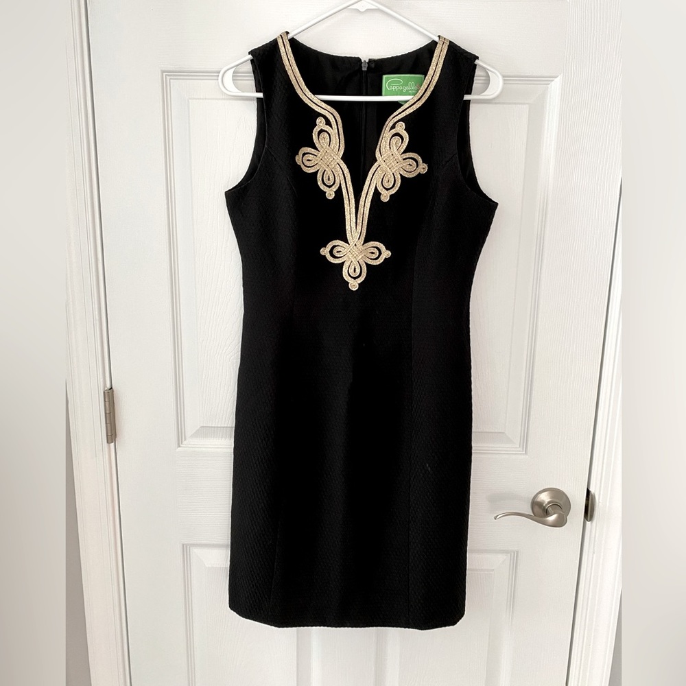 Black and gold papagallo dress